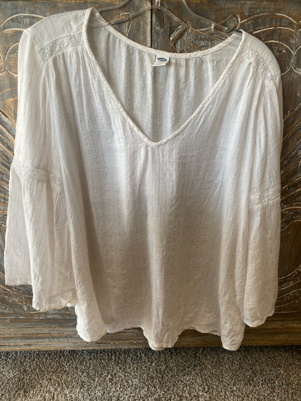 Old Navy Cream Tunic with Metallic Gold Pinstripes